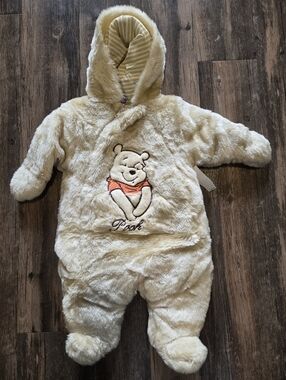 NWT Vintage Winnie The Pooh Disney Fleece Jumpsuit Winter Thick - Size 3-6 Month